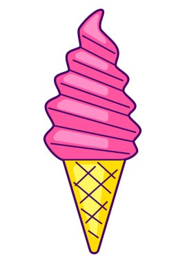 Dondurmalı waffle külahının resmi. Renkli şirin bir ikon. Çizgi film tarzında yaratıcı eğlence sembolü.
