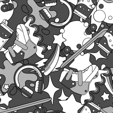 Moda eşyalarıyla kusursuz bir desen. Tek renkli şirin ergen geçmişi. Çizgi film tarzında yaratıcı eğlence sembolü.