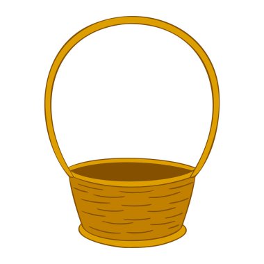 Kahverengi hasır sepetinin çizimi. Dekoratif sembol ve nesne.