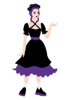 Gotik tarzda bir kızın tasviri. Koyu renk. Tatil ve parti için görüntü. Cadılar Bayramı ya da maskeli balo.
