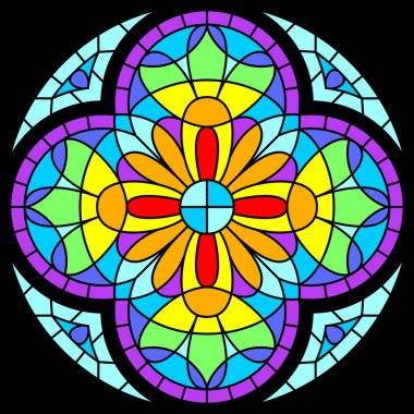 Gotik tarzda lekelenmiş cam pencere. Ortaçağ mozaik fayans dokusu. Vintage renkli parçalar.