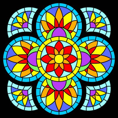 Gotik tarzda lekelenmiş cam pencere. Ortaçağ mozaik fayans dokusu. Vintage renkli parçalar.