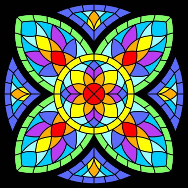 Gotik tarzda lekelenmiş cam pencere. Ortaçağ mozaik fayans dokusu. Vintage renkli parçalar.