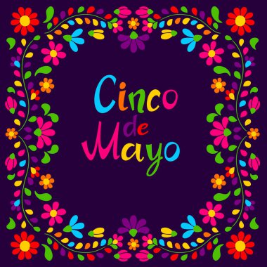 Cinco de Mayo çiçekli nakış. Meksika geleneksel çiçek ve yaprak süsü.