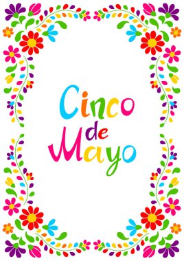 Cinco de Mayo çiçekli nakış. Meksika geleneksel çiçek ve yaprak süsü.