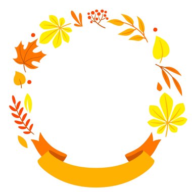 Sonbahar yapraklarıyla çerçevelenmiş. Güzel dekoratif doğal bitkiler ve yapraklar. Mevsimlik tasarım.