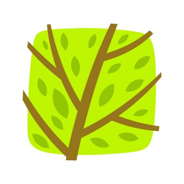 Yapraklı stilize ağaç. Amblem ve tasarım için resim ya da konsept. Doğal yaz ya da bahar imajı.