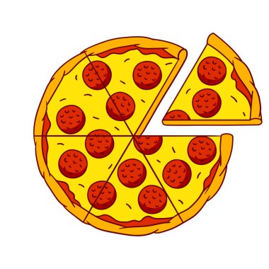 Lezzetli pizza dilimleri ayrılmış. Lezzetli fast food yemeği. Kafe menüsü ve reklamları için resim.