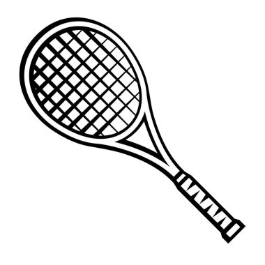 Tenis raketi illüstrasyonu. Spor kulübü eşyası ya da sembol. Çizgi film tarzında sağlıklı bir nesne.