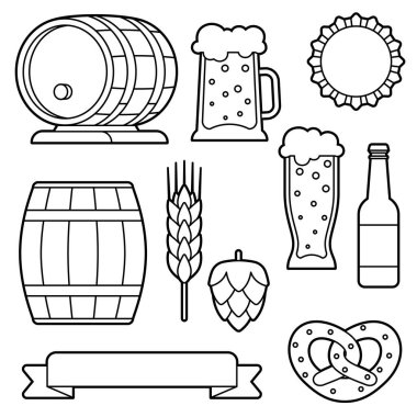 Bira nesneleri seti. Bira festivali ya da Ekim Festivali. Bar veya bar menüsü için resim.
