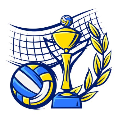 Voleybol illüstrasyonu. Spor kulübü eşyası ya da sembol. Çizgi film tarzında sağlıklı bir nesne.