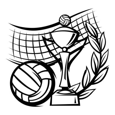 Voleybol illüstrasyonu. Spor kulübü eşyası ya da sembol. Çizgi film tarzında sağlıklı bir nesne.