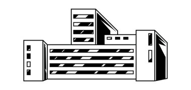 Endüstriyel binanın resmi. Kentsel inşaat fabrikası manzarası. Üretim alanı.