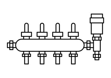 Hidronik manifoldun çizimi. Tesisat nesnesinin endüstriyel görüntüsü. Isıtma sistemi.