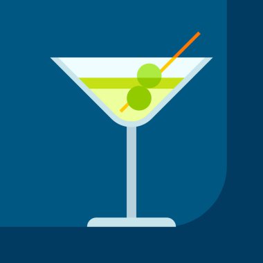 Bardakta martini kokteyli. Alkolik içki illüstrasyonu. Restoranlar ve barlar için resim.