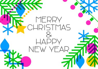 Mutlu Noeller ve mutlu yıllar. Soyut geometrik tasarımı olan tebrik kartı. Tatil dekorasyonları.