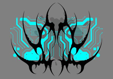 Cyber sigilism poster. Neo tribal gothic style shape. Form with sharp spikes. clipart