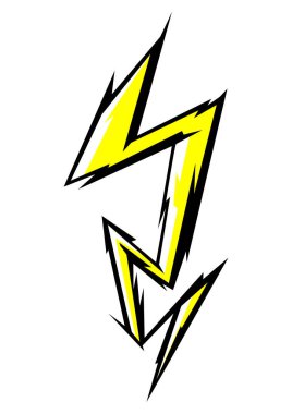 Çizgi film yıldırımı tasviri. Grunge graffiti, doğal fenomenin stilize edilmiş görüntüsü. Güç ya da vuruş.