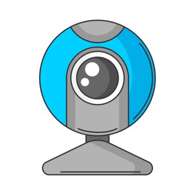 Web kamerasının tasviri. Bilgisayar ekipmanı ve çalışma cihazı. Teknoloji endüstrisi ve iş dünyası için görüntü.