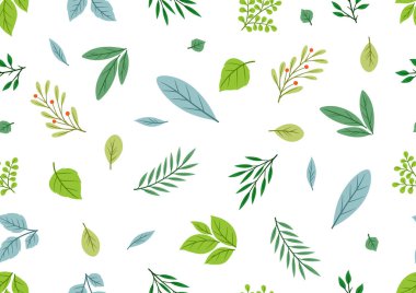 Yeşil yapraklı, pürüzsüz filiz deseni. Dekoratif doğal bitkiler. Çiçek illüstrasyonu.