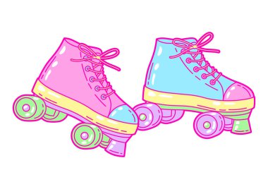 Rollers 'ın tasviri. Renkli şirin bir ikon. Çizgi film tarzında yaratıcı eğlence sembolü.