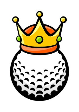 Golf topu ve taç çizimi. Spor kulübü eşyası ya da sembol. Çizgi film tarzında sağlıklı bir nesne.