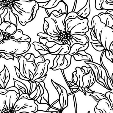 Bahar çiçekleriyle desen. Güzel dekoratif doğrusal bitkiler. Doğal arkaplan.