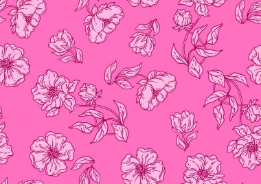 Bahar çiçekleriyle desen. Güzel dekoratif doğrusal bitkiler. Doğal arkaplan.