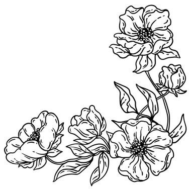 Bahar çiçekleriyle dolu bir arka plan. Güzel dekoratif doğrusal bitkiler. Doğal illüstrasyon.