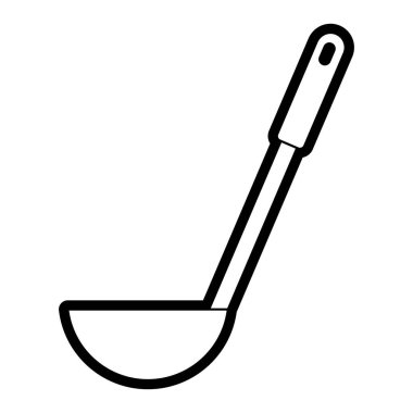 Yemek kepçesinin tasviri. Biçimli mutfak ve restoran gereçleri.