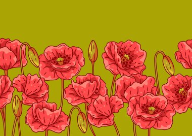 Haşhaş çiçekli desen. Güzel dekoratif bitkiler. Doğal arkaplan.