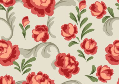 Barok çiçekli desen. Güzel dekoratif mahsul bitkiler, tomurcuklar ve yapraklar.