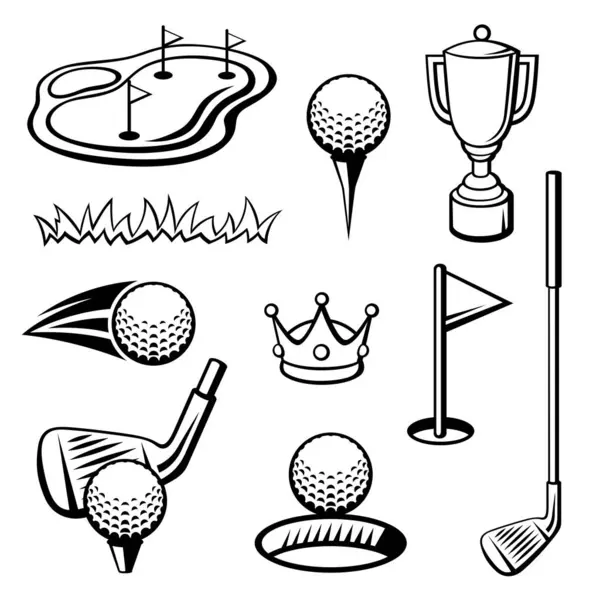 Golf sembolleri seti. Spor kulübü illüstrasyonu. Çizgi film tarzında sağlıklı bir yaşam tarzı.