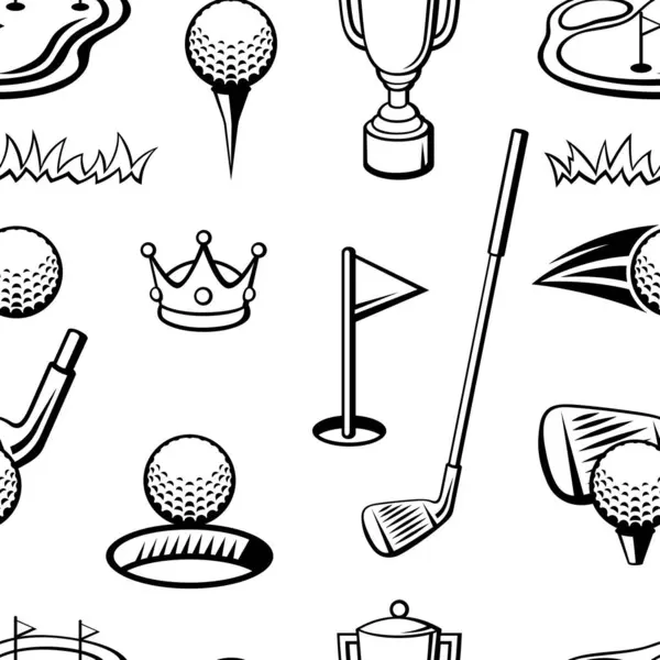 Golf eşyalarıyla desen. Spor kulübü illüstrasyonu. Çizgi film tarzında sağlıklı bir arkaplan.