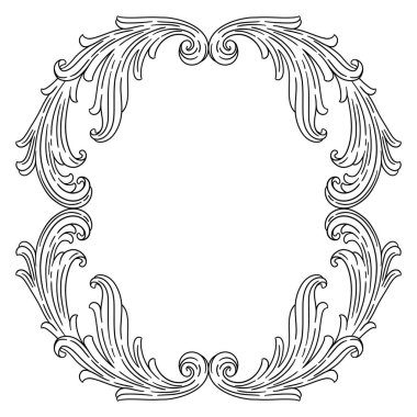 Barok tarzında bir çiçek çerçevesi. Dekoratif körling bitkisi. Vintage girdap motifi.