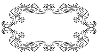 Barok tarzında bir çiçek çerçevesi. Dekoratif körling bitkisi. Vintage girdap motifi.