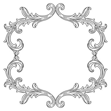 Barok tarzında bir çiçek çerçevesi. Dekoratif körling bitkisi. Vintage girdap motifi.