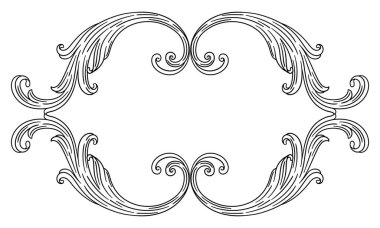 Barok tarzında bir çiçek çerçevesi. Dekoratif körling bitkisi. Vintage girdap motifi.