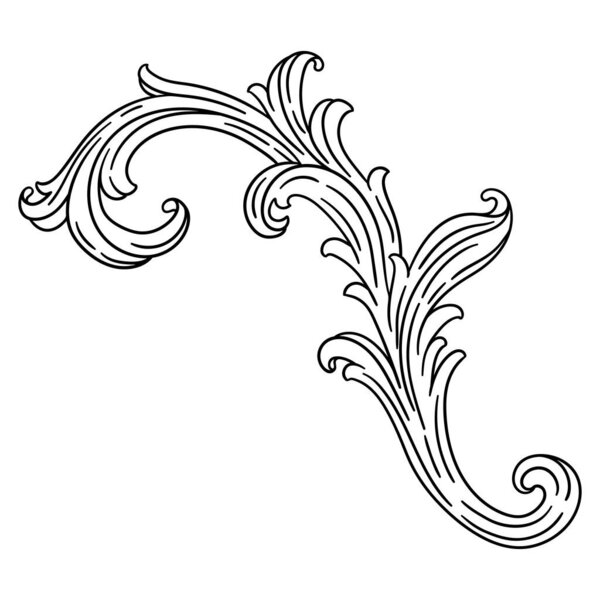 Цветочный элемент в стиле барокко. Декоративное растение для кёрлинга. Винтажный вихревой мотив.