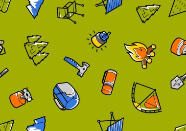 Seyahat kampı modeli. Açık havada hayatta kalmak için turist ekipmanları. Rahat konaklama.