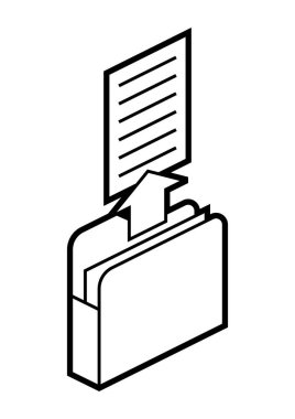 İzometride kağıt simgesi için dizin. Bilgi ve dosyalar indiriliyor. Web sitesi, uygulama, logo, UI tasarımı için resim. Çizgi çizimi.