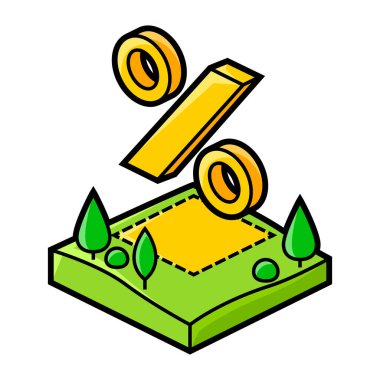 Arsa görüntüsü ve yüzde yüz. İzometri tarzında gayrimenkul çizimi. Web sitesi, logo, UI tasarımı için.