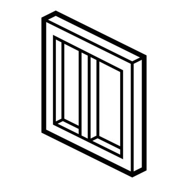 İzometri biçiminde pencere simgesi. Web sitesi, uygulama, logo, UI tasarımı için resim onar. Çizgi çizimi.