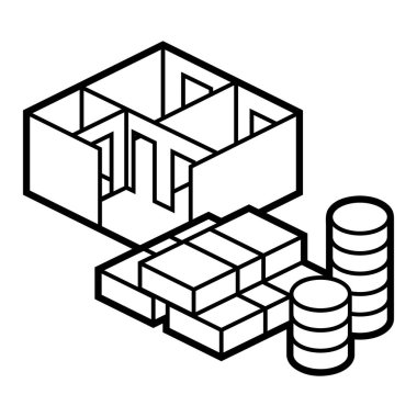 Daire ve para imajı. İzometri tarzında gayrimenkul çizimi. Web sitesi, logo, UI tasarımı için.