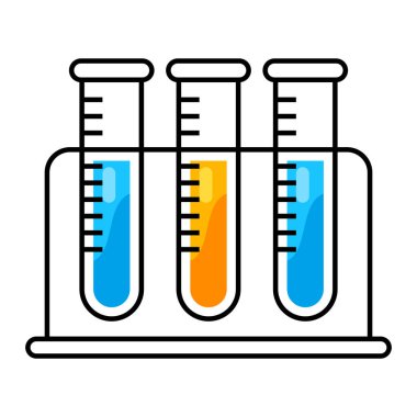 Test tüpleri simgesi. Bilim ürünü. Tıbbi konsept görüntüsü. Çizgi çizimi.