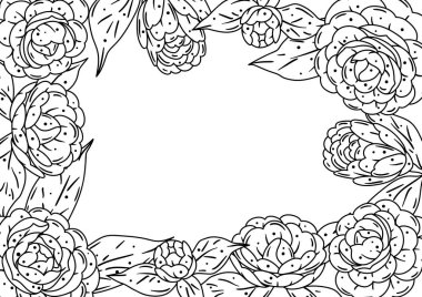 Kamelya 'nın geçmişi. Güzel dekoratif bitkiler. Doğal illüstrasyon.