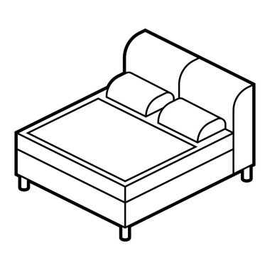 Yatak ikonu izometri tarzında. Ev eşyaları, ofis eşyaları ve ekipmanları. Web sitesi, uygulama, logo, UI tasarımı için ev resmi.