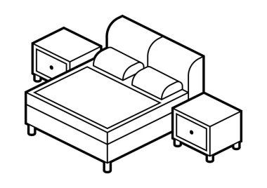 Ev mobilyaları izometri çizimi. Ev eşyaları, ofis eşyaları ve ekipmanları. Mağaza satışları ve indirimler için arka plan.
