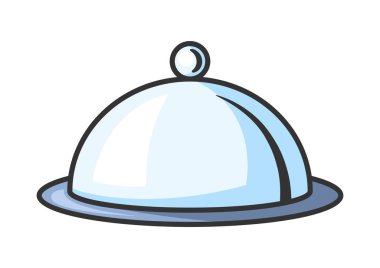 Kapaklı tabağın tasviri. Biçimli mutfak ve restoran gereçleri.