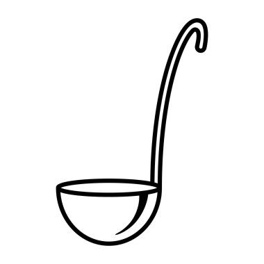 Yemek kepçesinin tasviri. Biçimli mutfak ve restoran gereçleri.